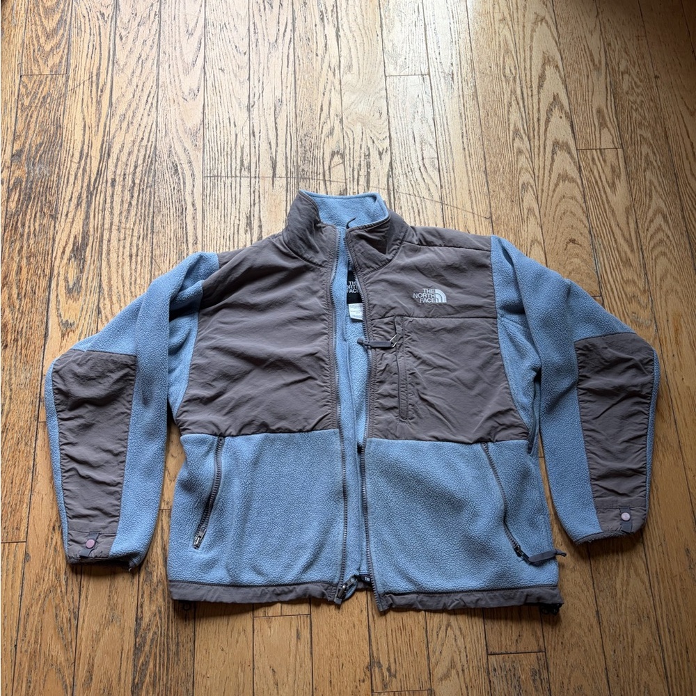 The North Face Gray and Light Blue Denali Jacket
